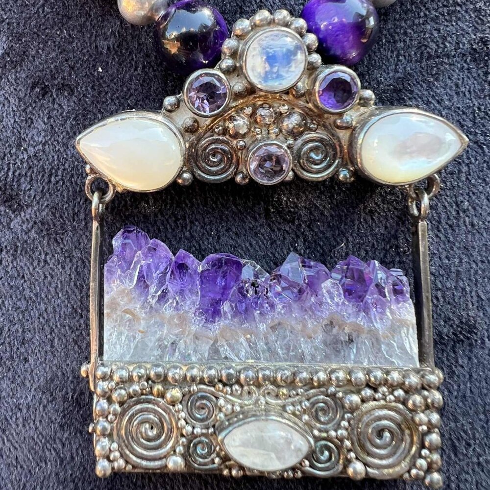 925 Sajen Amethyst Multi-Gemstone Landscape Necklace